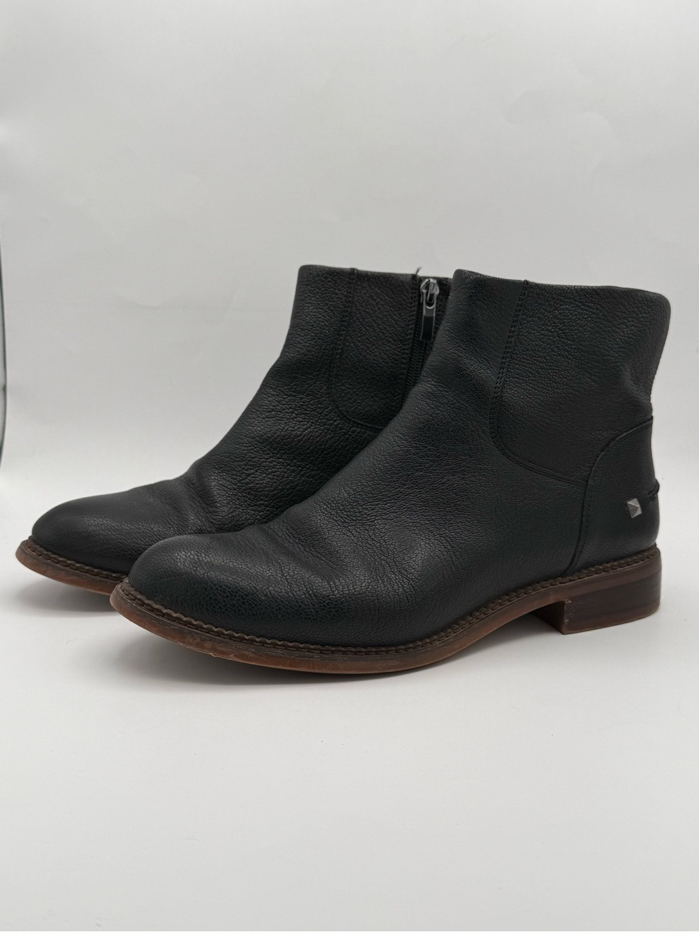 Franco Sarto “Hero” Black Leather Ankle Boots Studded Low Heel Women’s Size 9M